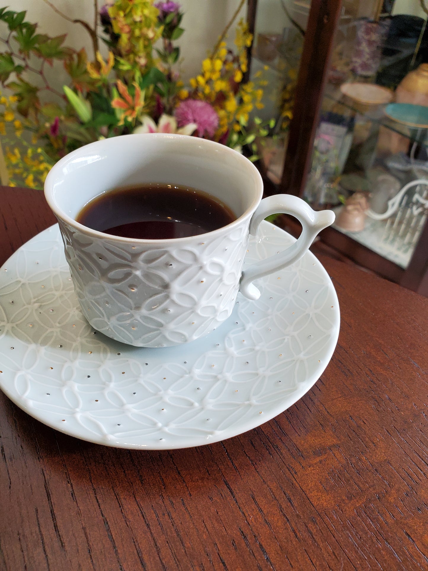 Cloisonne Platinum x Gold Dot Coffee Cup & Saucer
