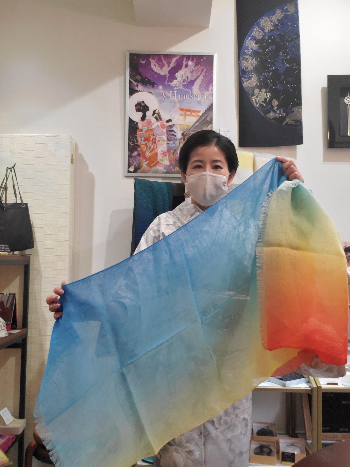 Linen Stole Sky Pattern Blue