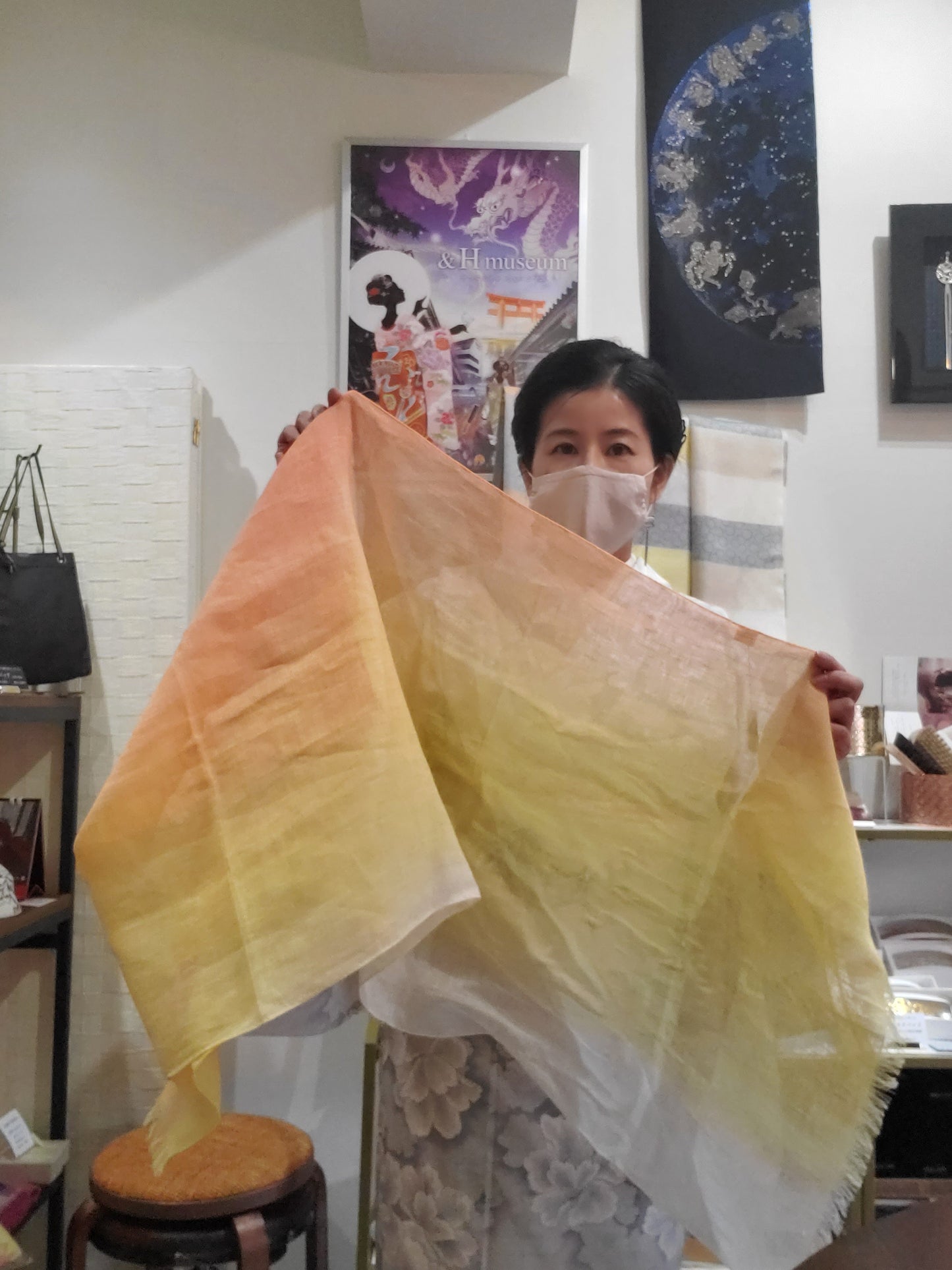 Linen stole sky pattern orange