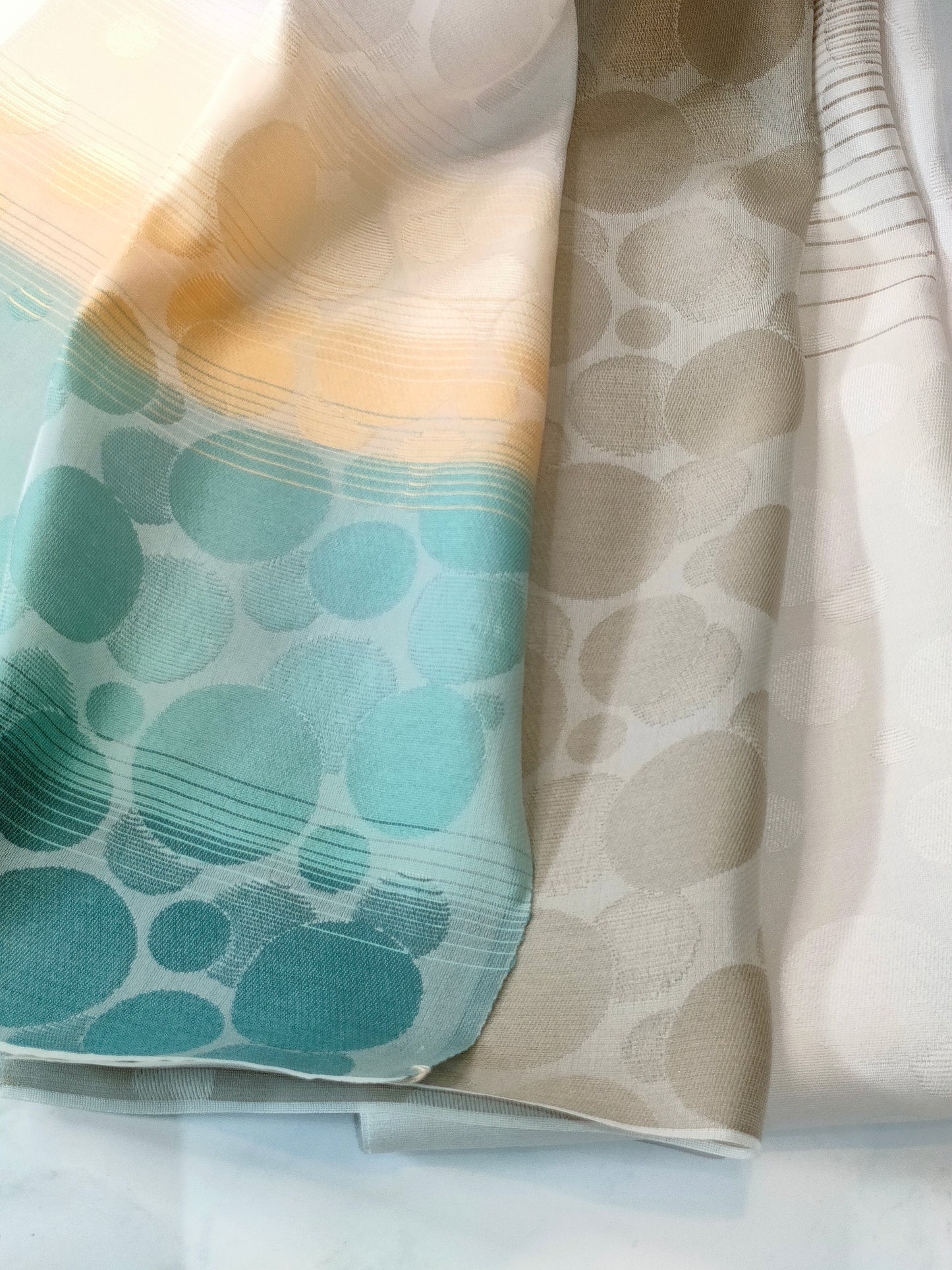 Nishijin Woven Silk Stole (Polka Dot) Green-Beige