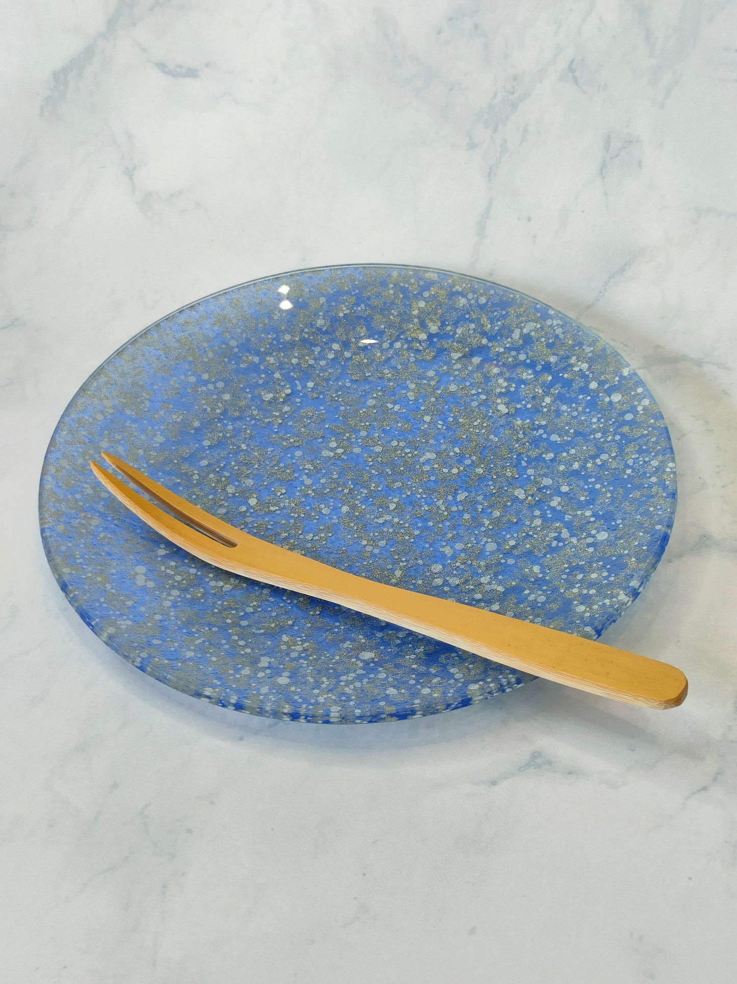 Gold glass plate bubble blue (15cm, round shape)