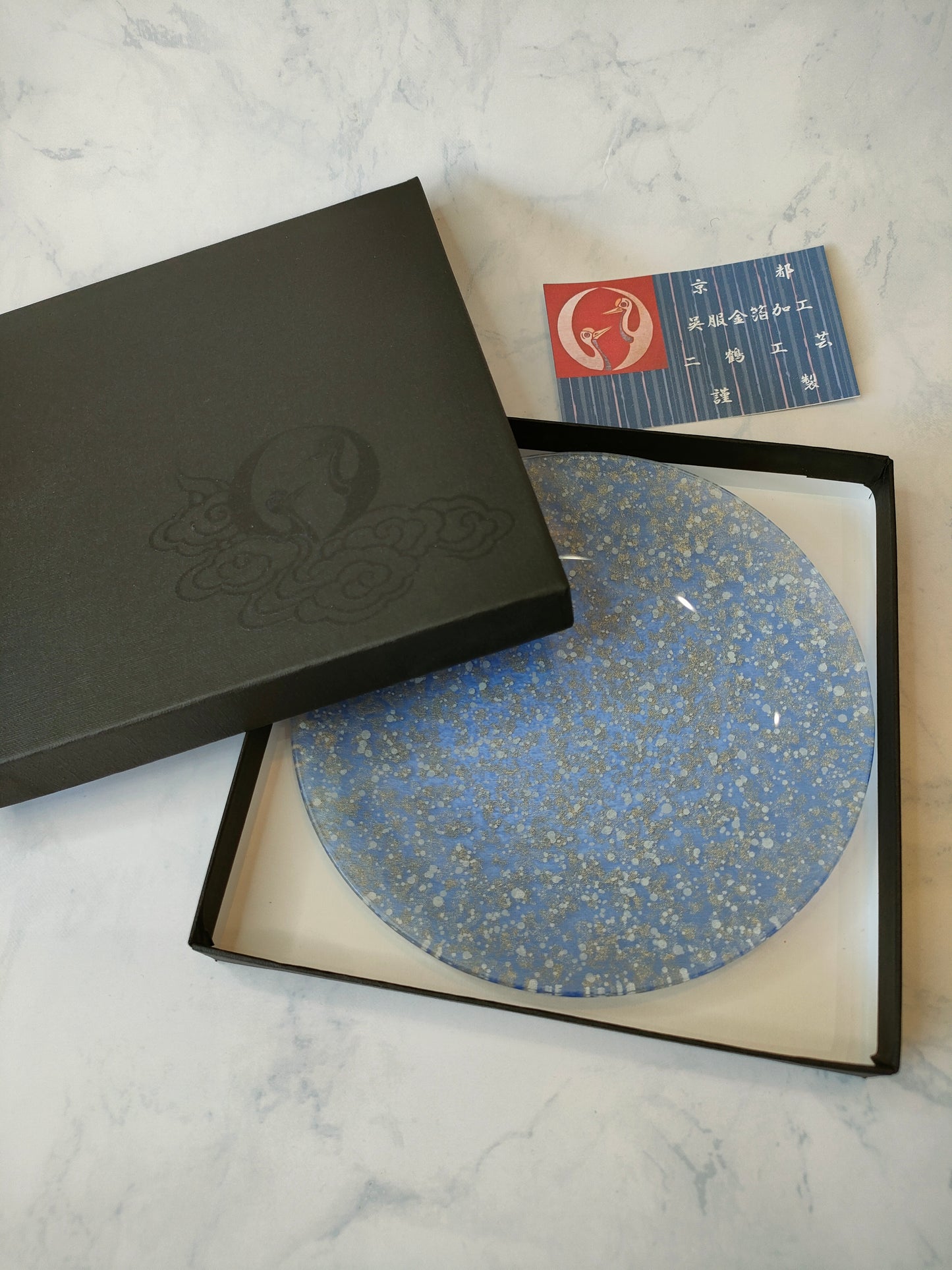 Gold glass plate bubble blue (15cm, round shape)