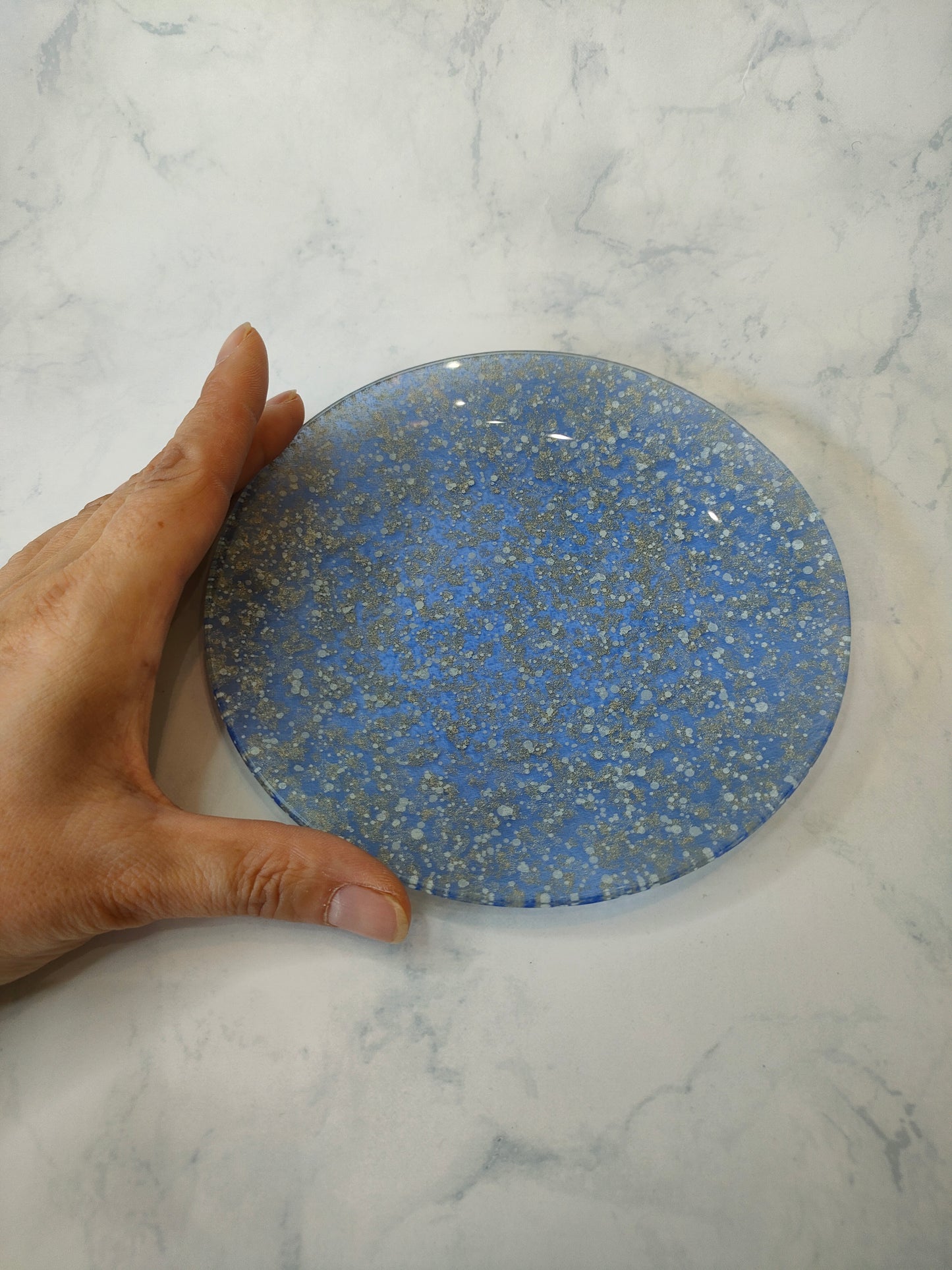Gold glass plate bubble blue (15cm, round shape)