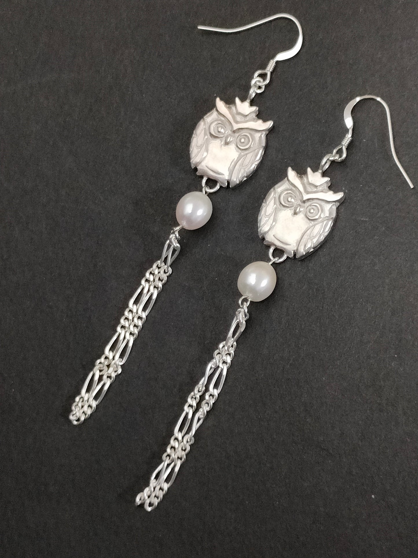 crown owl long earrings