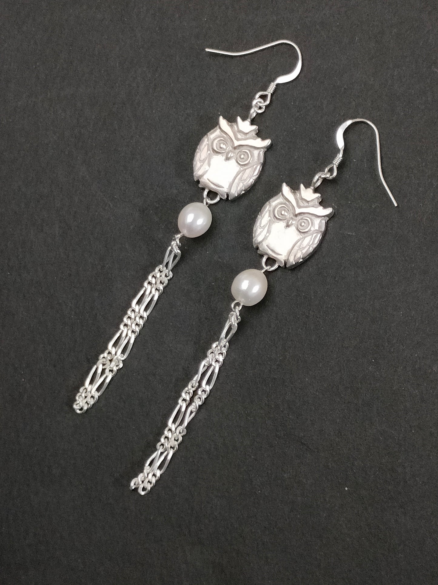 crown owl long earrings