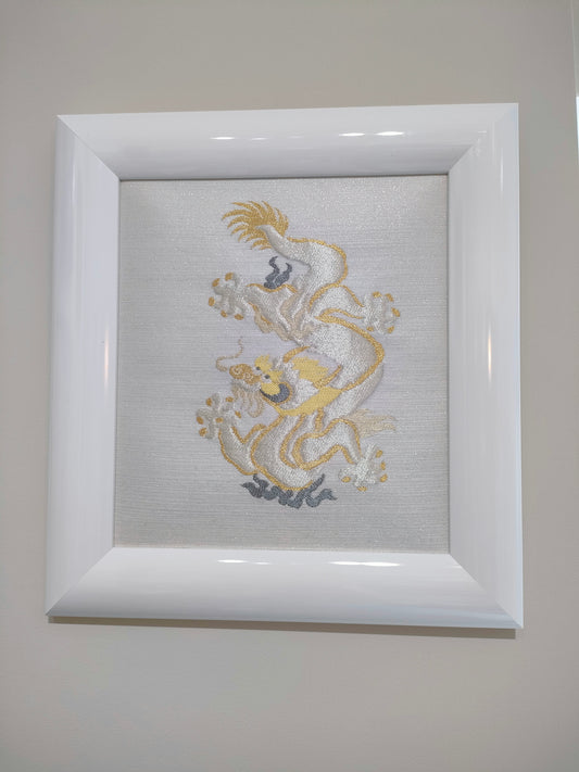 Nishijin Textile Art Frame Dragon (White)