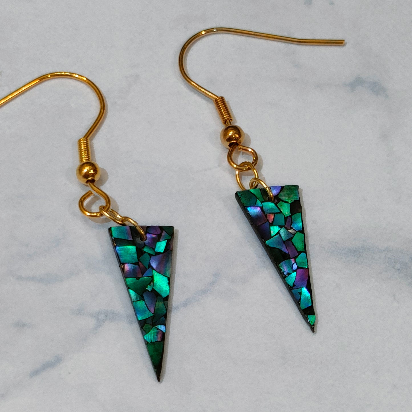 Paper mother-of-pearl kihaku "inverted triangle" earrings