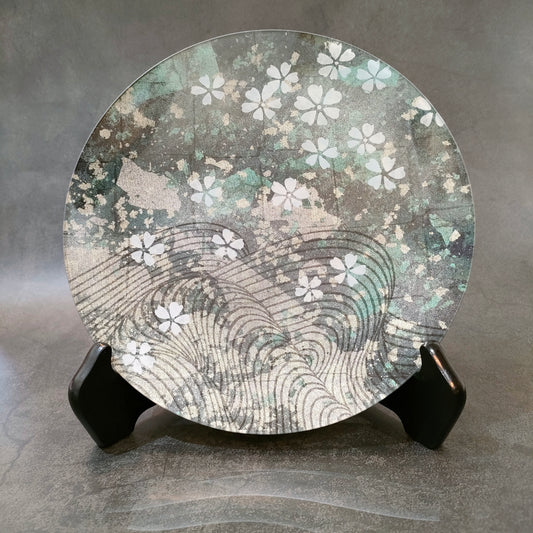 金彩ガラス皿 桜散らし(24cm・丸形)