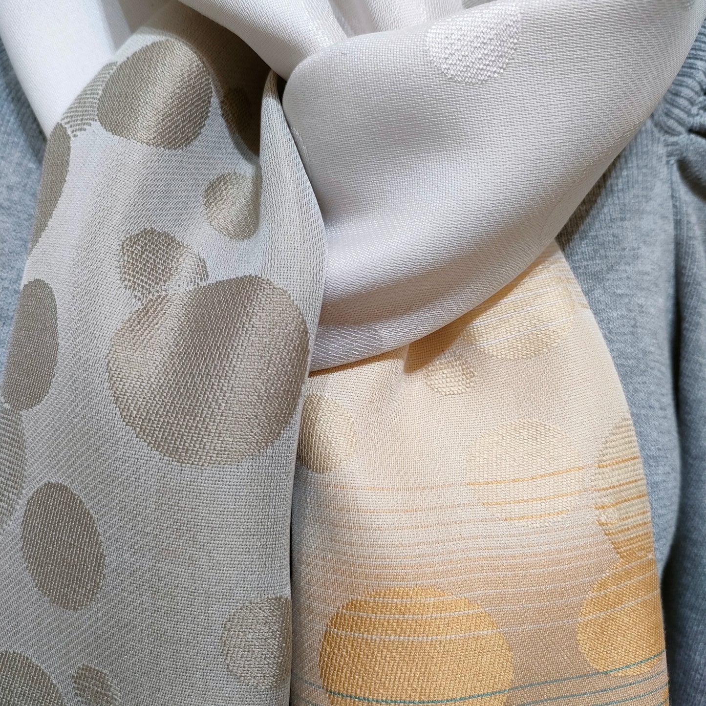 Nishijin Woven Silk Stole (Polka Dot) Green-Beige