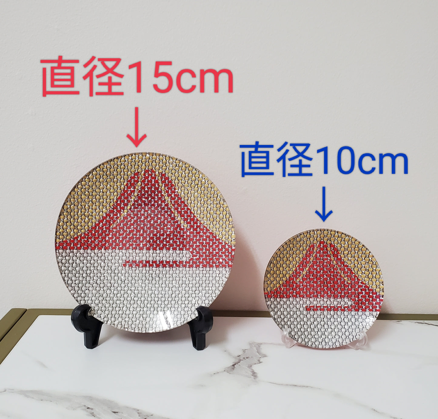 金彩ガラス皿 赤富士(大15cm・丸形)