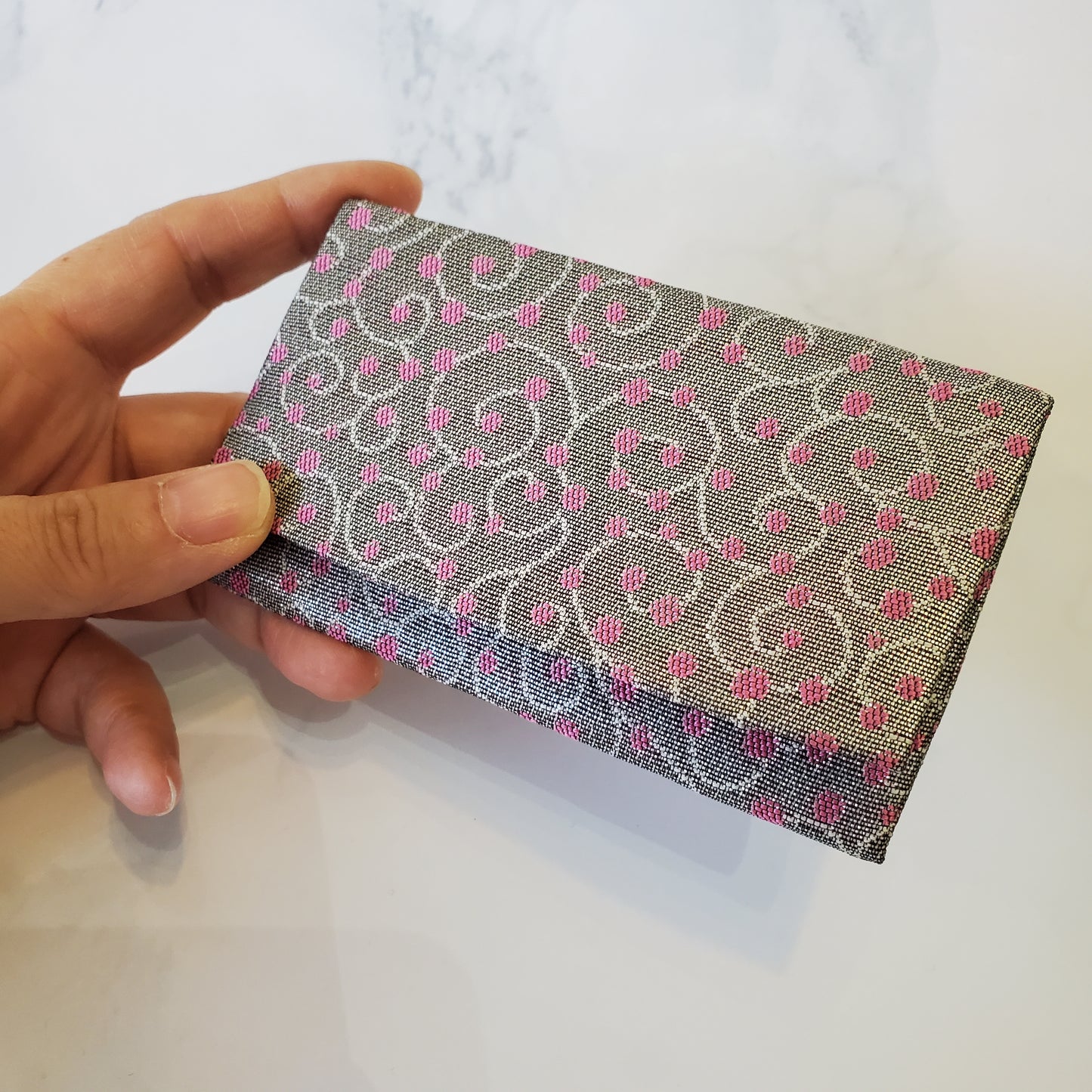 Nishijin Woven Card Case Gray x Pink