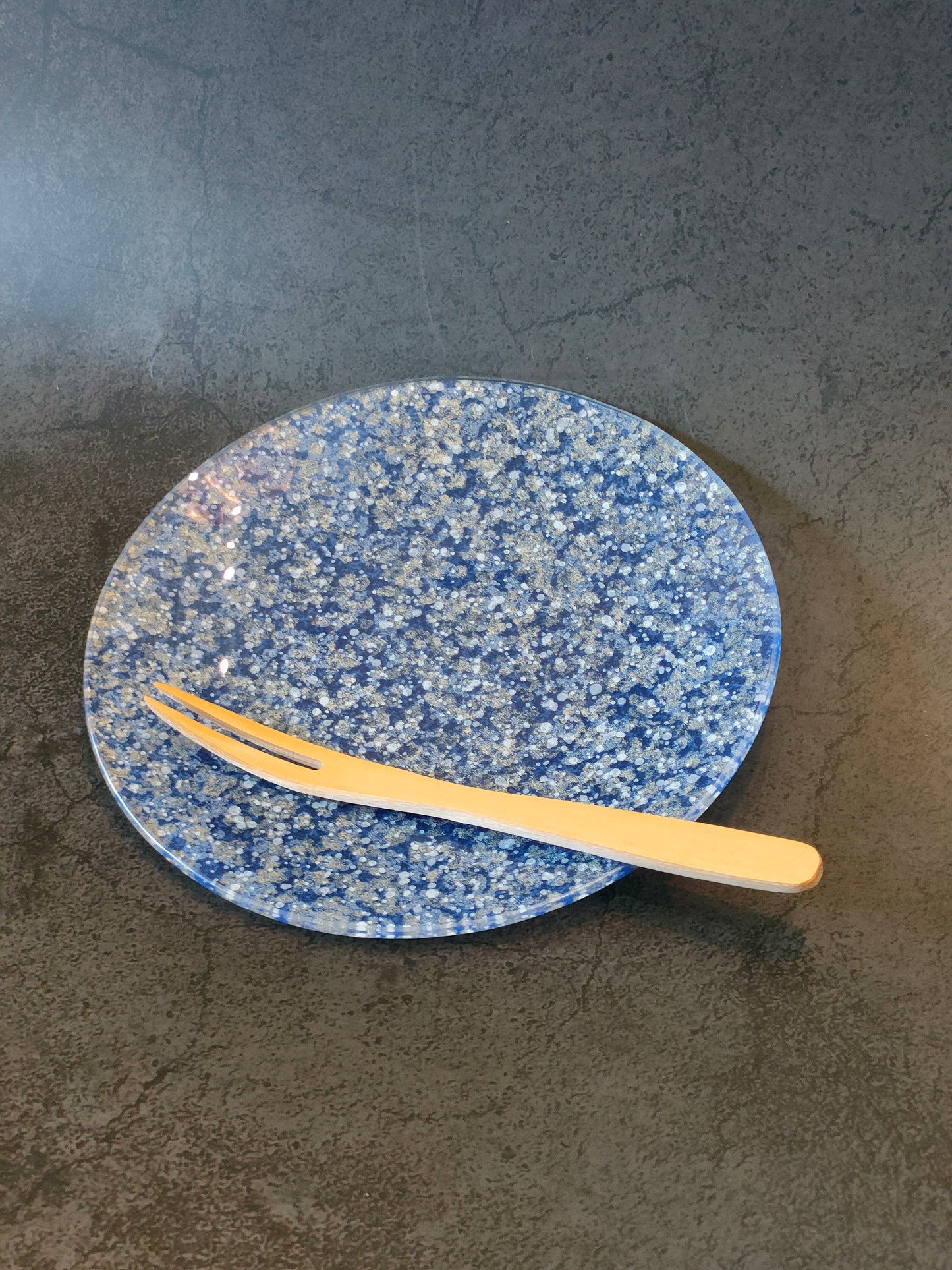 Gold glass plate bubble blue (15cm, round shape)