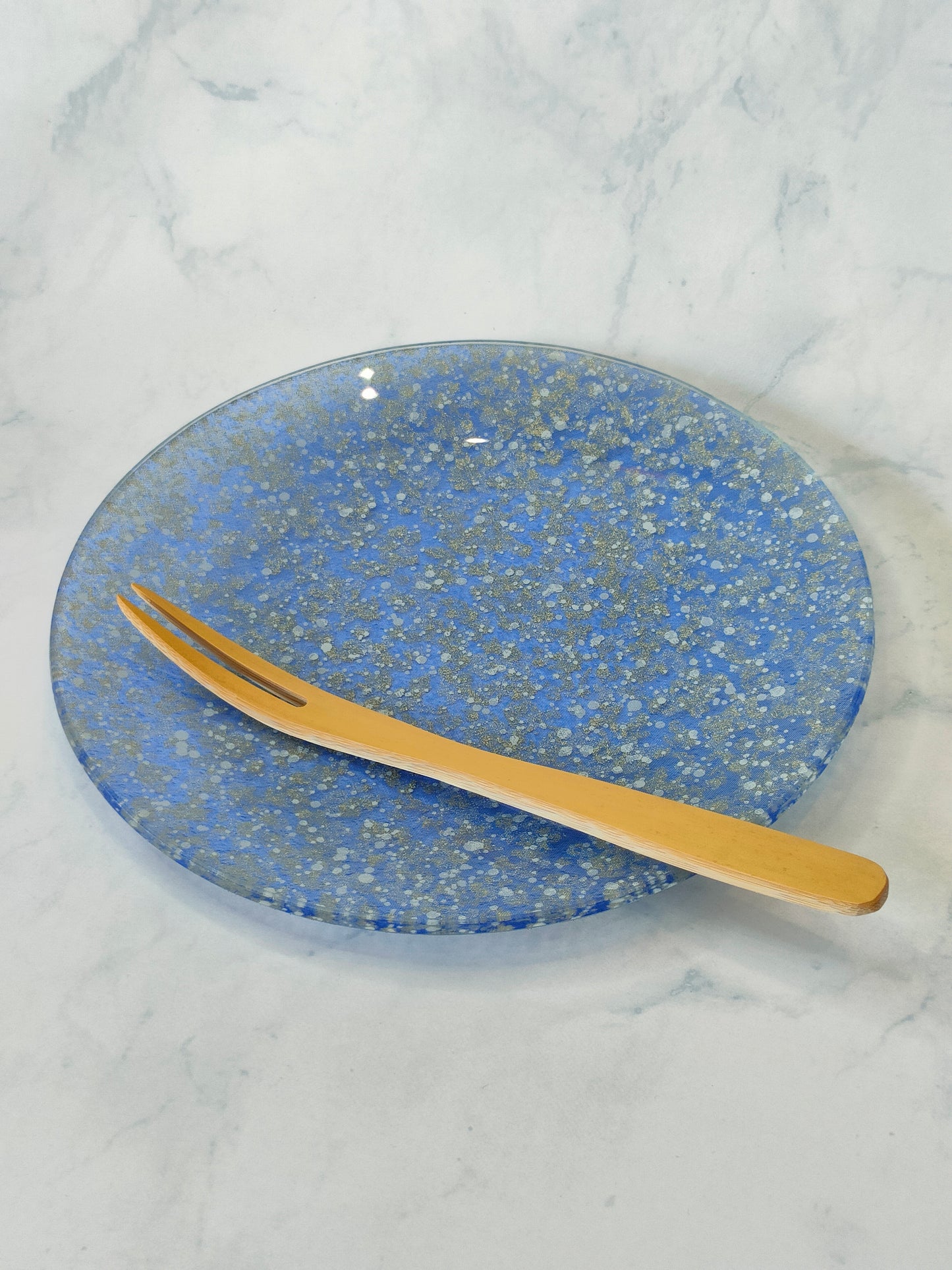 金彩ガラス皿 バブル ブルー（15cm・丸形）