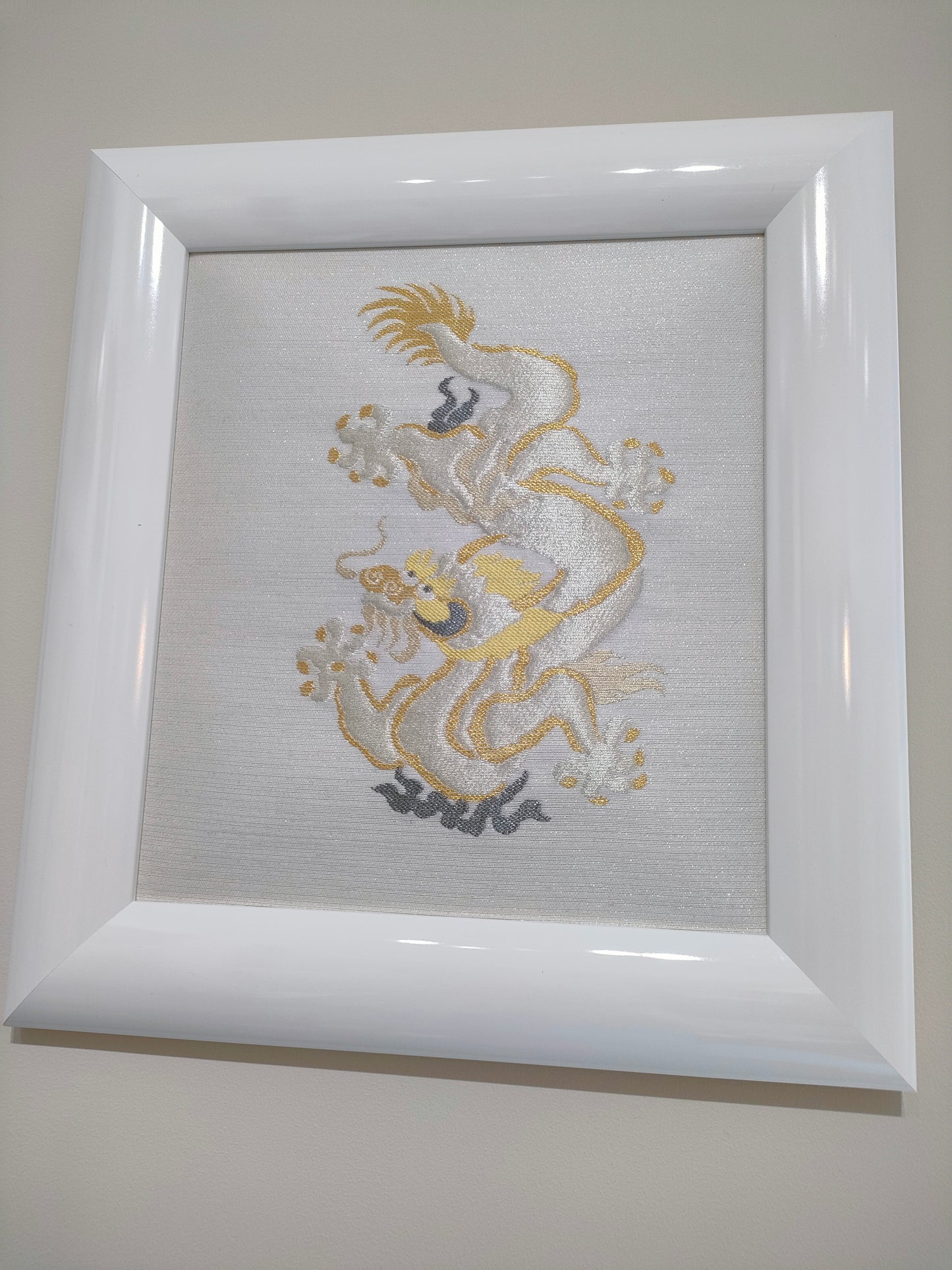 Nishijin Textile Art Frame Dragon (White)