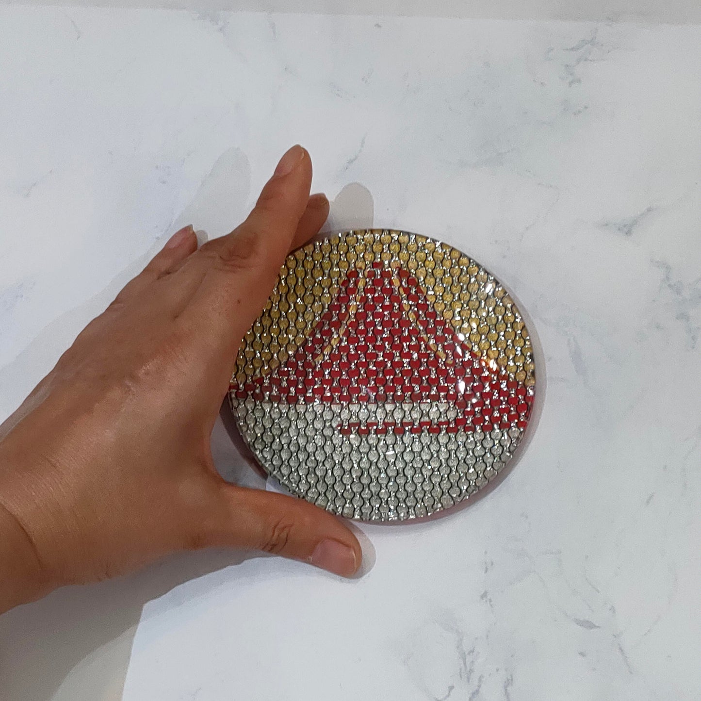 金彩ガラス皿 赤富士（豆皿10cm・丸形）