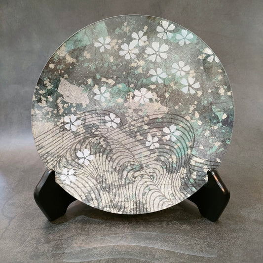 Gold glass dish cherry blossoms (24cm, round)